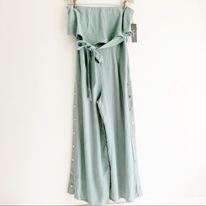NWT Lulu’s Lanah Sage Green Strapless Jumpsuit